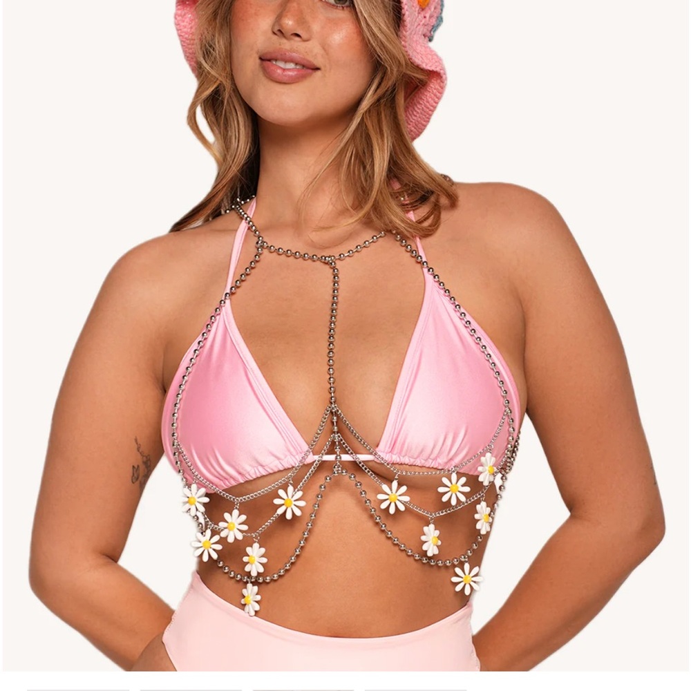 Pink Floral Chain Bikini Top